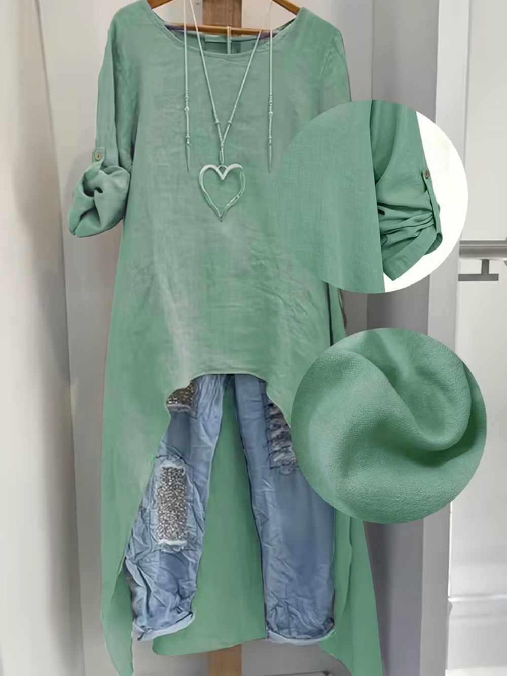💞Host Pock💞Women’s High-Low Roll-Sleeve Tunic Top in Sage Green